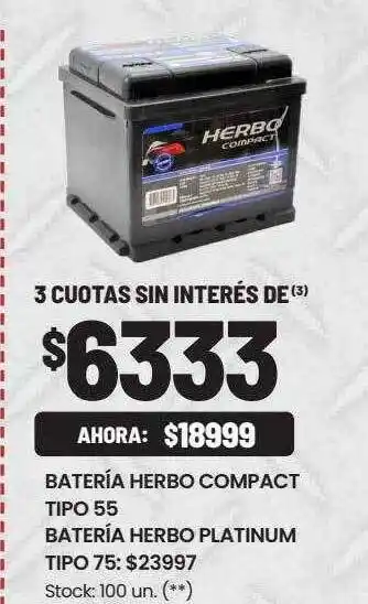 Walmart Batería herbo compact tipo 55 batería herbo platinum tipo 75 oferta
