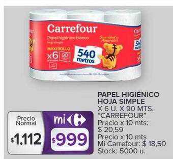 Carrefour Papel higiénico hoja simple oferta