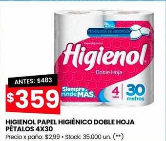 Changomas Higienol papel higiénico doble hoja pétalos oferta