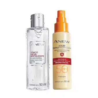 Avon Set x2 protector solar bruma facial + tónico facial revitalizante | anew oferta
