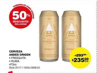 Atomo Conviene Cerveza andes origen fresquita rubia 50% descuento 2da unidad oferta