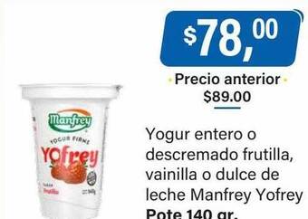 Supermercados Damesco Yogur entero o descremado frutilla vainilla o dulce de leche manfrey yofrey oferta
