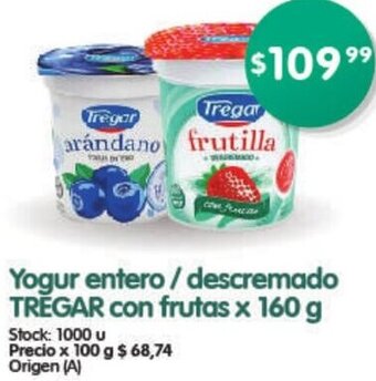 Supermercados Buenos Días Yogur Entero/Descremado Tregar con Frutas 160g oferta