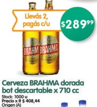 Supermercados Buenos Días Cerveza Brahma Dorada Bot Descartable 710cc oferta