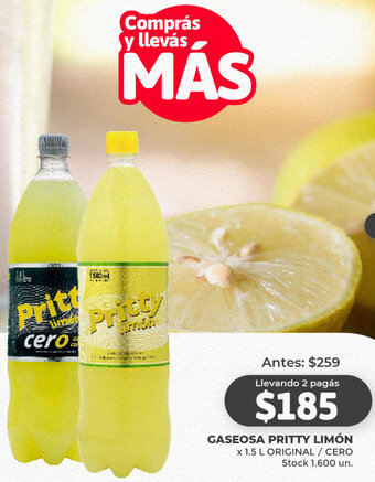 Supermercados Tadicor Gaseosa Pritty Limón 1,5L oferta