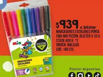 Blister Marcadores Escolares Punta Fina Mio Pizzini