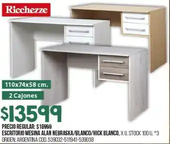Coto Escritorio Mesina Alan Nebraska/Blanco/Hick Blanco 110x74x58cm oferta