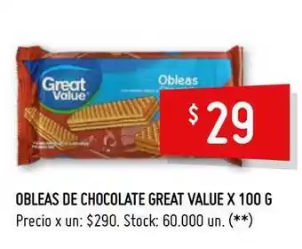 Walmart Obleas De Chocolate Great Value 100g oferta