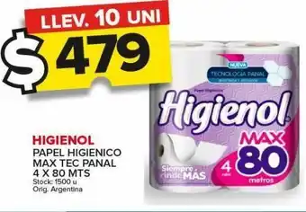 Carrefour Maxi Papel higiénico higienol max tec panal 4 x 80m oferta