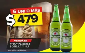 Carrefour Maxi Cerveza heineken rubia botella x 1l oferta