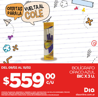 Supermercados DIA Bolígrafo Opaco Azul BIC 3u oferta