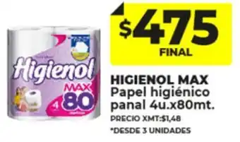 Supermayorista Vital Higienol Max Papel Higiénico Panal 4u x 80m oferta
