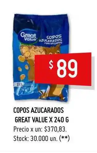 Changomas Copos Azucarados Great Value 240g oferta
