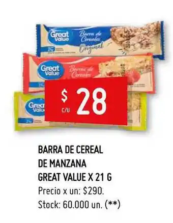 Changomas Barra De Cereal De Manzana Great Value 21g oferta
