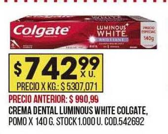 Coto Crema dental luminous white colgate oferta