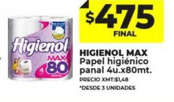 Supermayorista Vital Higienol max papel higiénico panal 4 oferta