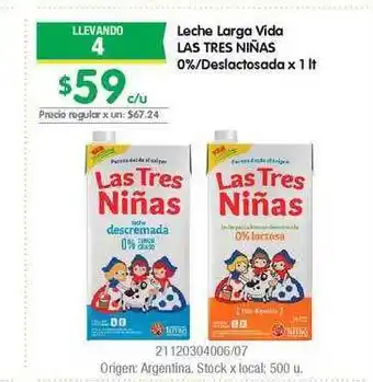 Jumbo Leche Larga Vida Las Tres Niñas 0%-deslactosada oferta