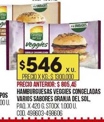 Coto Hamburguesas veggies congeladas varios sabores granja del sol oferta