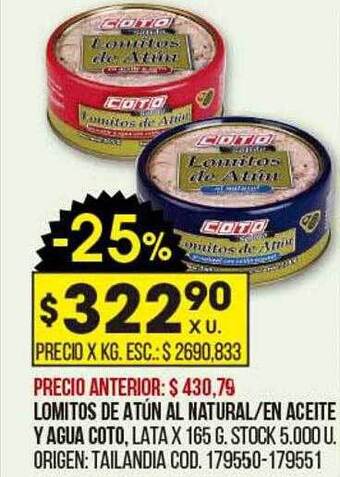 Coto Lomitos de atún al natural en aceite y agua coto oferta