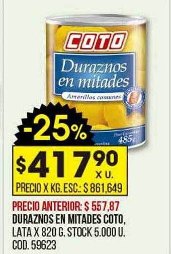 Coto Duraznos en mitades coto oferta