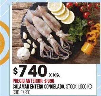 Coto Calamar entero congelado oferta