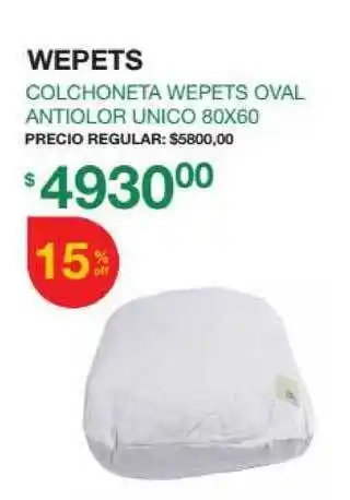 Colchoneta Wepets Oval Antiolor Unico 80X60 Wepets