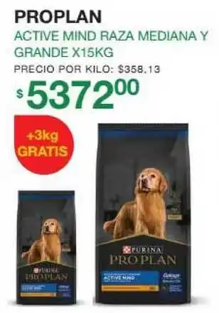 Puppis Proplan Active Mind Raza Mediana Y Grande 15KG oferta