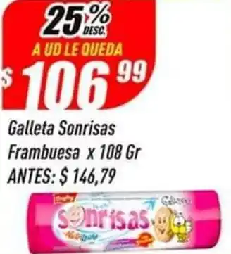 Supermercados Comodin Galleta Sonrísas Frambuesa x 108g oferta