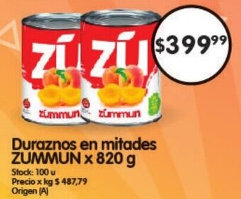Supermercados Buenos Días Duraznos en Mitades ZUMMUN x 820g oferta