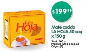Supermercados Buenos Días Mate Cocido LA HOJA 50 saq x 150g oferta