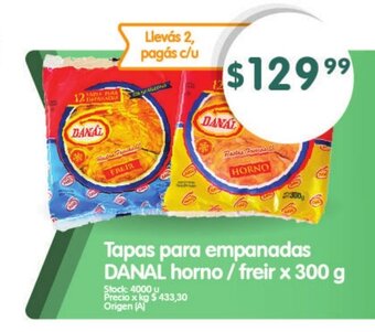 Supermercados Buenos Días Tapas para Empanadas DANAL horno / freir x 300g oferta