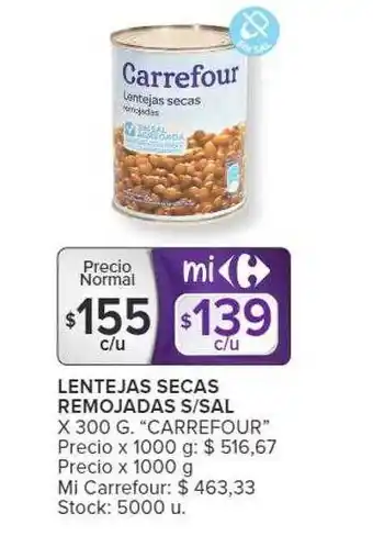 Carrefour Lentejas secas remojadas s-sal oferta