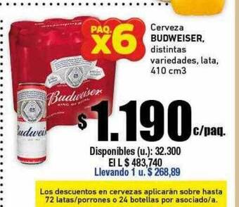 Cooperativa Obrera Cerveza budweiser oferta