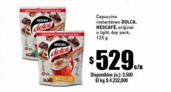 Capuccino insantáneo dolca nescafé original o light doy pack