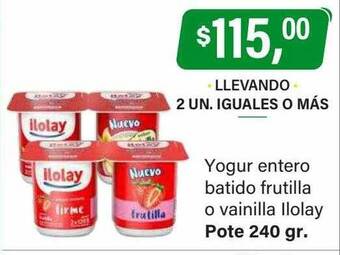 Supermercados Damesco Yogur entero batido frutilla o vainilla ilolay oferta
