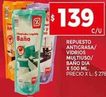 Supermercados DIA Repuesto Antigrasa/Vidrios Multiuso/Baño Dia 500ml oferta