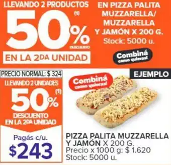 Carrefour Pizza Palita Mazzarella y Jamón 200g oferta