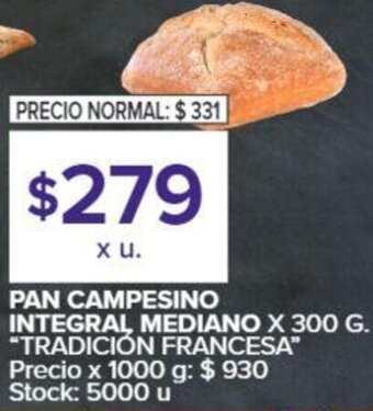 Carrefour Pan Campesino Integral Mediano 300g oferta