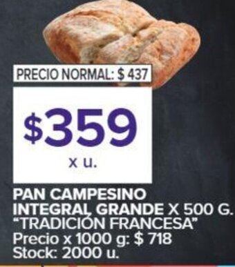 Carrefour Pan Campesino Integral Grande 500g oferta