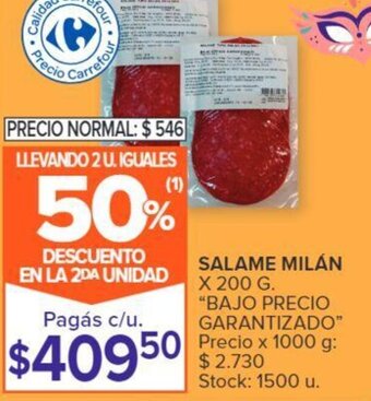Carrefour Salame Milán 200g oferta