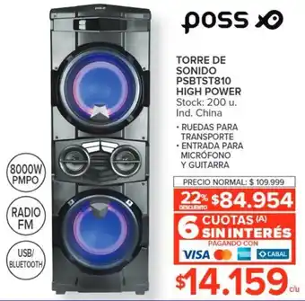 Carrefour Pass Torre de Sonido PSBTST810 High Power 200 u oferta