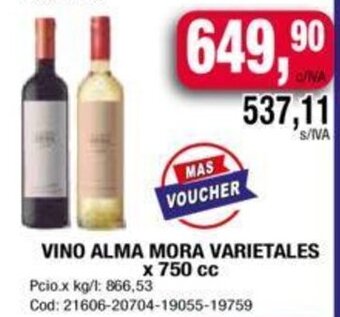 Maxiconsumo Vino Alma Mora Varietales 750cc oferta