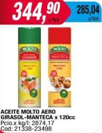 Maxiconsumo Aceite Molto Aero Girasol-Manteca 120cc oferta