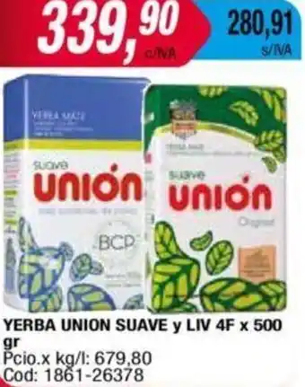 Maxiconsumo Yerba Union Suave y Liv 4F 500g oferta