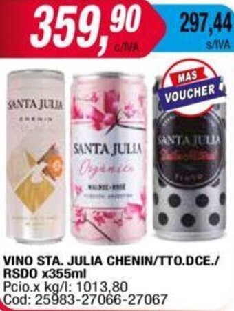 Maxiconsumo Vino Sta. Julia Chenin/TTO.DCE/RSDO 355ml oferta