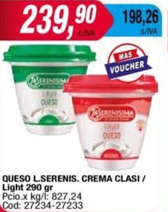 Maxiconsumo Queso L. Serenis Crema Clasi/Light 290g oferta
