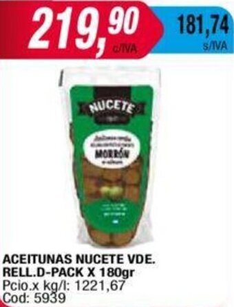 Maxiconsumo Aceitunas Nucete Vde Rell. D-Pack 180g oferta
