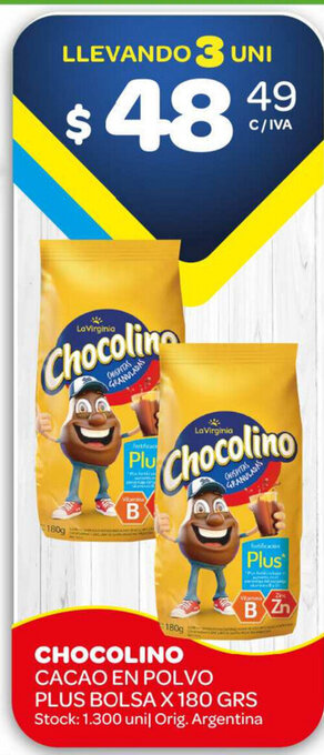 Carrefour Maxi Chocolino Cacao En Polvo Plus Bolsa x 180grs oferta