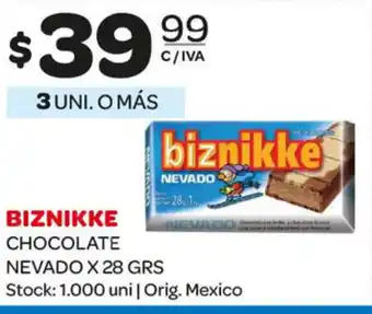 Carrefour Maxi Biznikke Chocolate Nevado x 28grs oferta