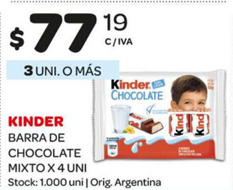 Carrefour Maxi Kinder Barra De Chocolate Mixto x 4 Uni oferta